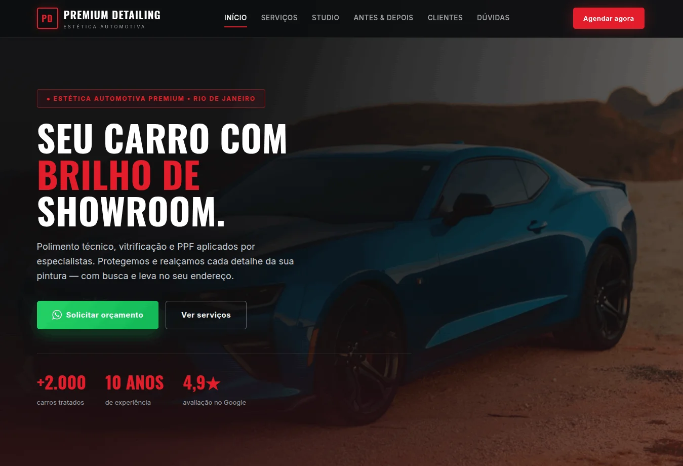 Modelo de site para estética automotiva