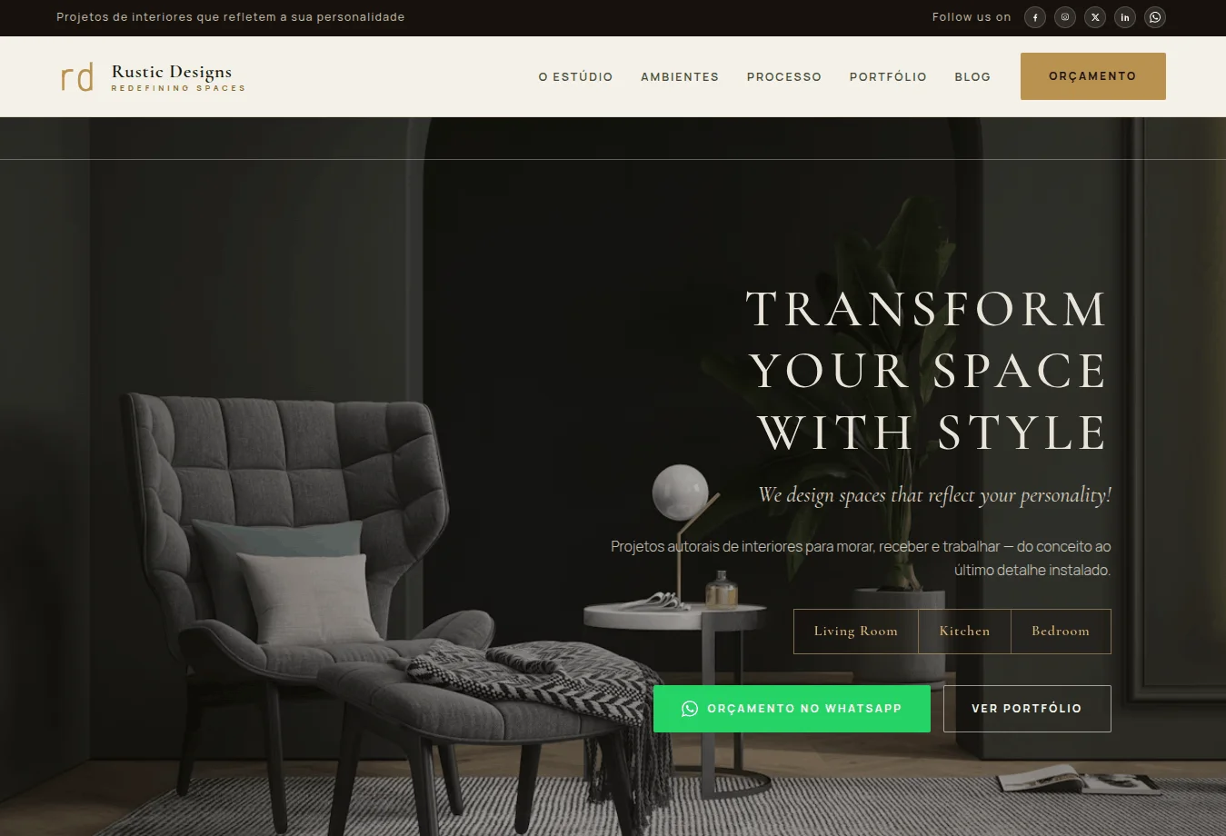 Modelo de site para estúdio de design de interiores