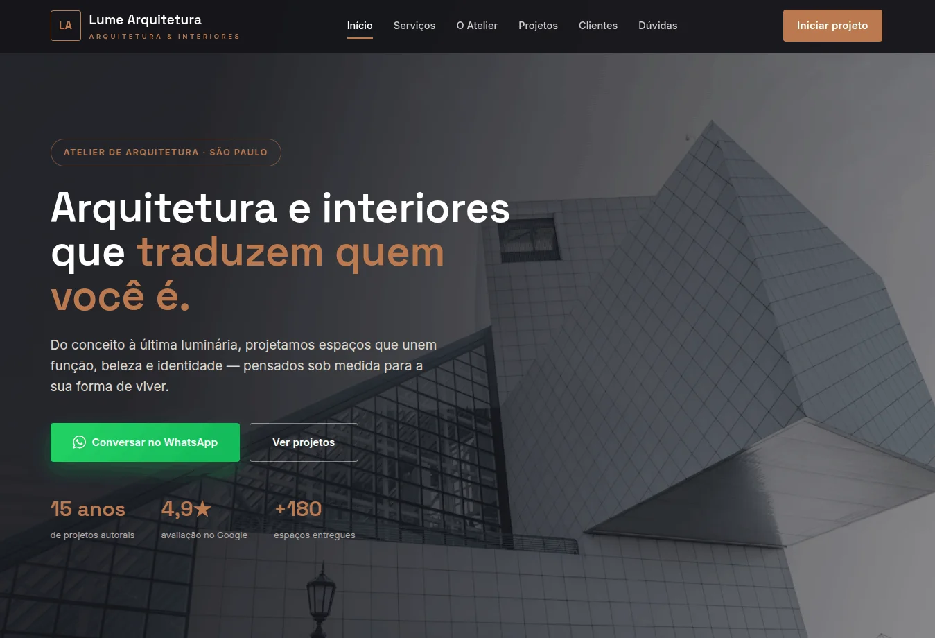 Modelo de site para arquitetura